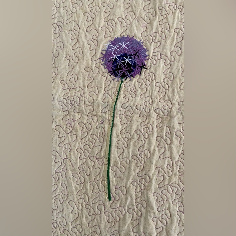 Quilted Handmade Table Runner Wildflower Pattern Beige Purple Green 41.5" X 21" - Picture 5 of 16